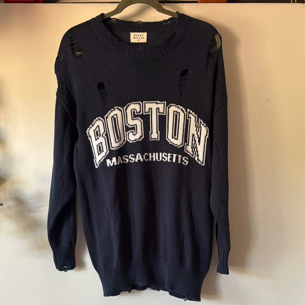 Urban Nation Blue Distressed Crewneck Sweater